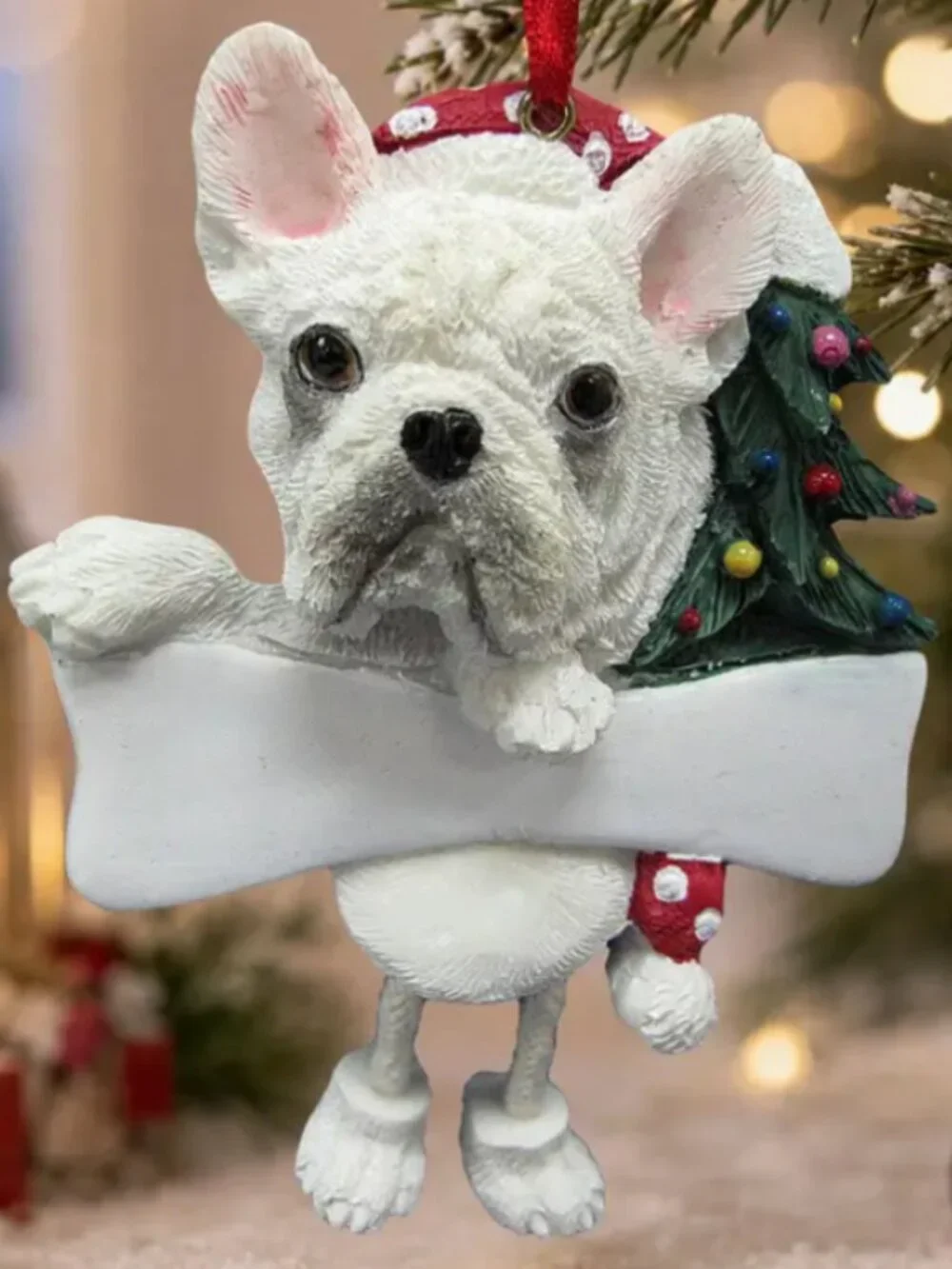 French Bulldog dangling legs ornament